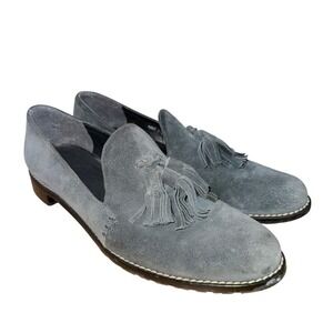 Stuart Weitzman Tassel Loafers Women 6.5 M Pre-Owned Slip On Flats Grey‎ Suede